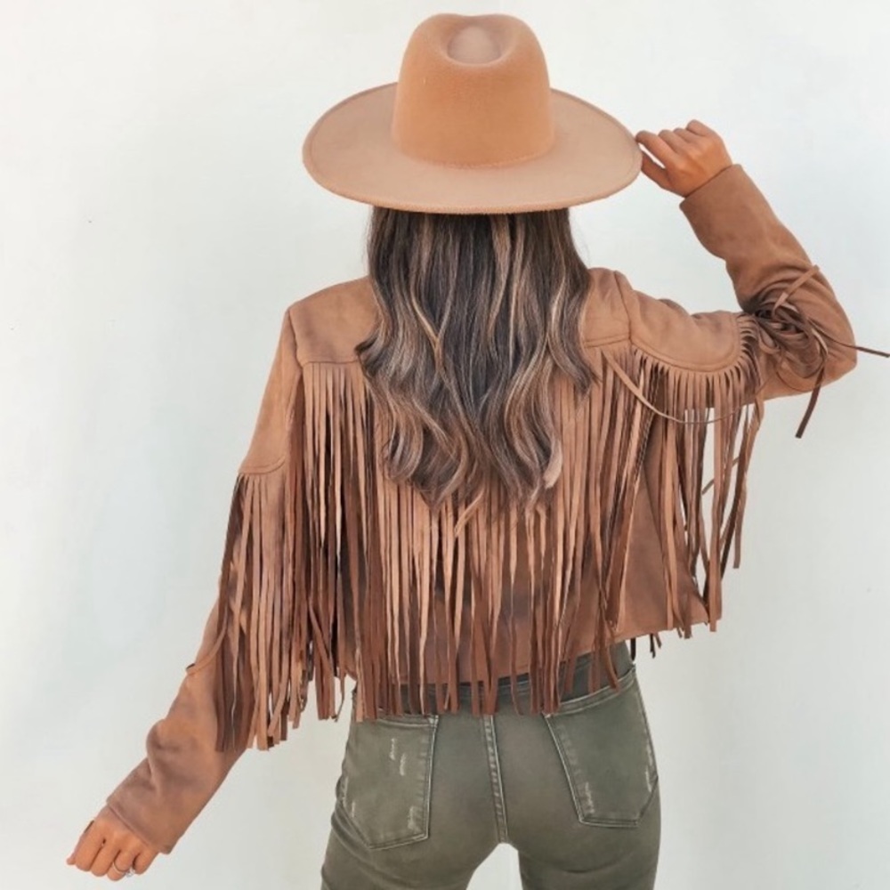 Faux suede women jacket zip blazer coat boho festioval fringe tops - Picture 3 of 6